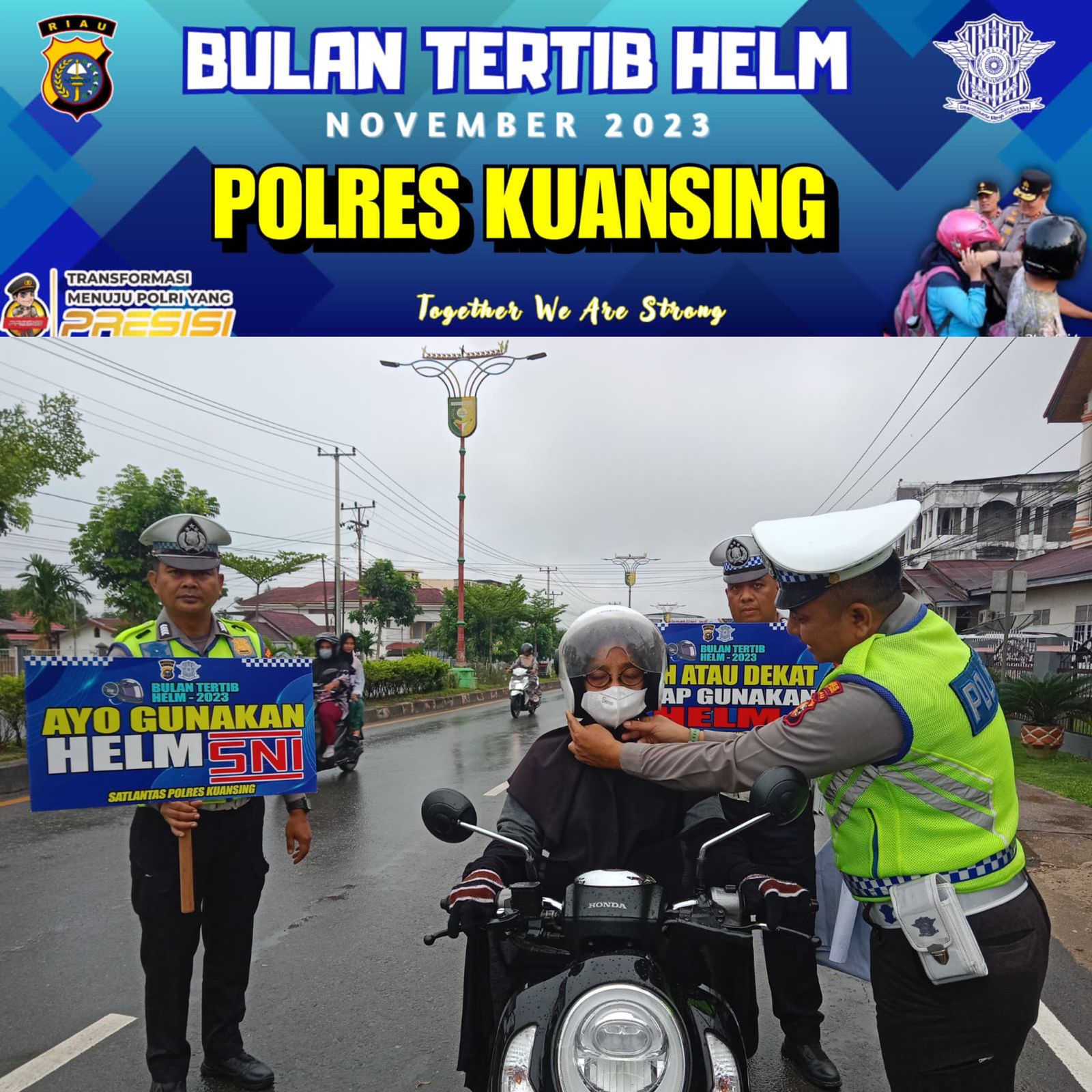 Sat Lantas Polres Kuansing Gelar Sosialisasi Bulan Tertib Helm 2023 Kepada Masyarakat dan Penggendar